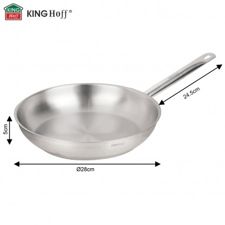 Тиган Kinghoff KH 2020, 28 см, Неръждаема стомана - 21CT, Подходящ за интензивна и професионална употреба, Фурна до 240°C, Индукция, Сребрист