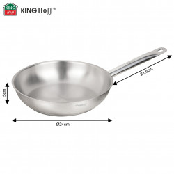 Тиган Kinghoff KH 2019, 24 см, Неръждаема стомана - 21CT, Подходящ за интензивна и професионална употреба, Фурна до 240°C, Индукция, Сребрист
