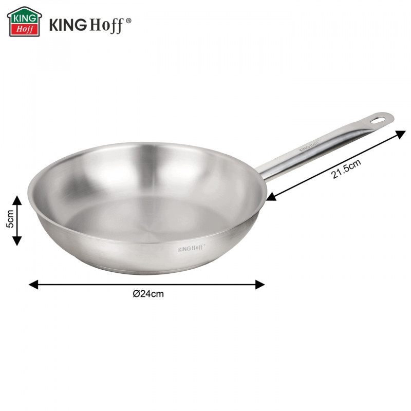 Тиган Kinghoff KH 2019, 24 см, Неръждаема стомана - 21CT, Подходящ за интензивна и професионална употреба, Фурна до 240°C, Индукция, Сребрист