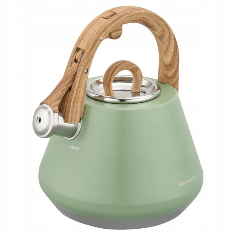 Свирещ чайник Klausberg KB 9062, 2.5 л, Неръждаема стомана, Ненагряваща се дръжка, Индукция, Зелен