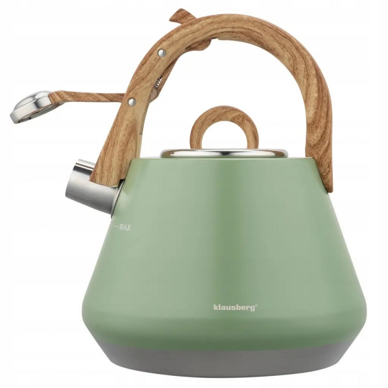 Свирещ чайник Klausberg KB 9062, 2.5 л, Неръждаема стомана, Ненагряваща се дръжка, Индукция, Зелен