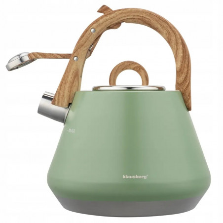 Свирещ чайник Klausberg KB 9062, 2.5 л, Неръждаема стомана, Ненагряваща се дръжка, Индукция, Зелен