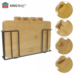 Комплект 4 бр дъски за рязане с поставка Kinghoff KH 2010, 28.5х20 см, Обозначени, Бамбук, Черен