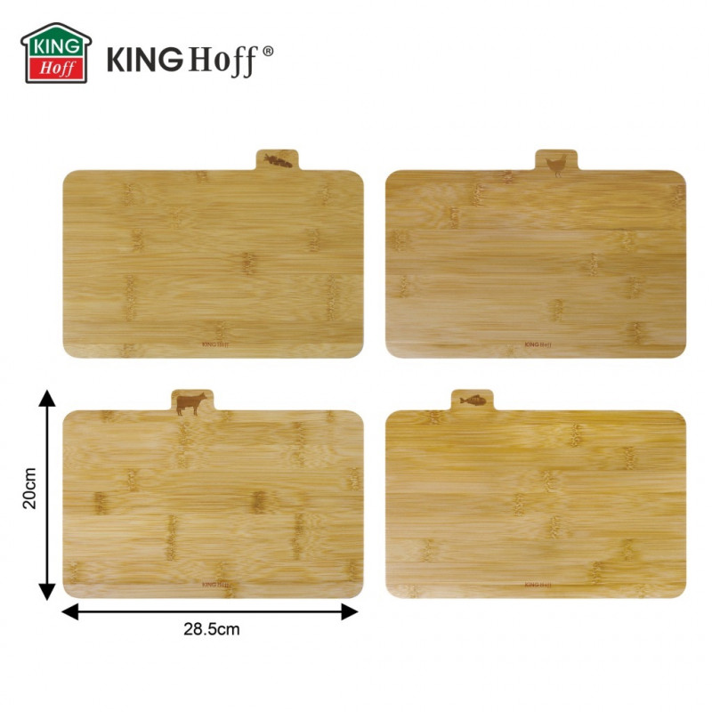 Комплект 4 бр дъски за рязане с поставка Kinghoff KH 2010, 28.5х20 см, Обозначени, Бамбук, Черен