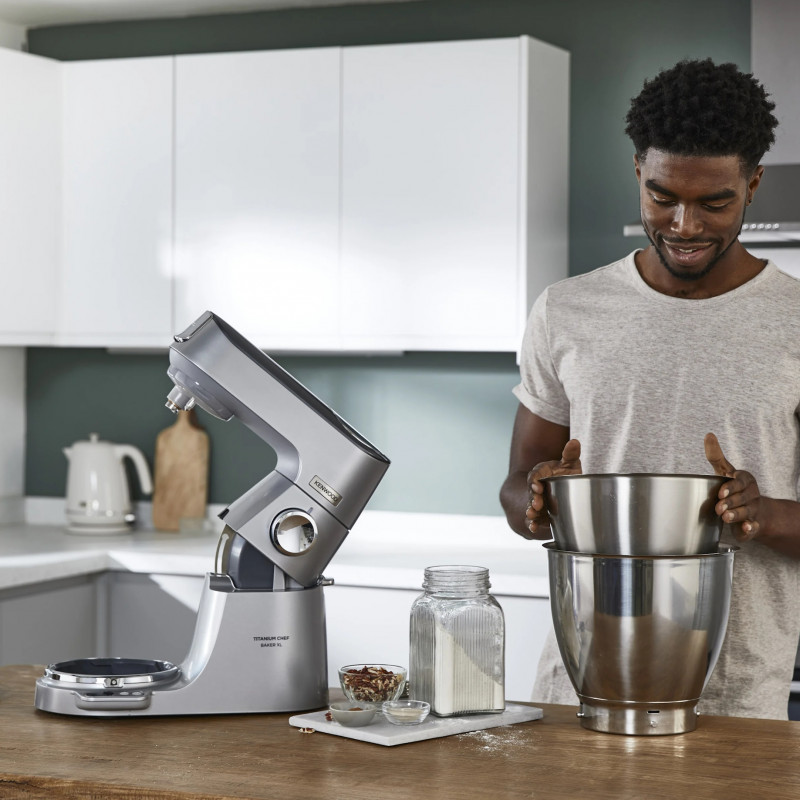 Планетарен миксер Kenwood Chef Baker XL KVL85.004SI, 1200 W, 2 купи 5/7 л, Електронно управление, Пулс, EasyWeigh™, Сребрист