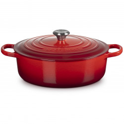 Чугунен съд за печене-ростер Le Creuset 21179300602430, 30 см, 6.2 л, Плътно прилепващ капак за запазване на ароматите, Фурна до 260°C, Индукция, Червен