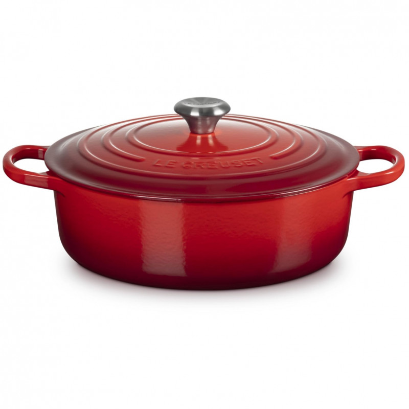 Чугунен съд за печене-ростер Le Creuset 21179300602430, 30 см, 6.2 л, Плътно прилепващ капак за запазване на ароматите, Фурна до 260°C, Индукция, Червен