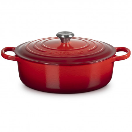 Чугунен съд за печене-ростер Le Creuset 21179300602430, 30 см, 6.2 л, Плътно прилепващ капак за запазване на ароматите, Фурна до 260°C, Индукция, Червен