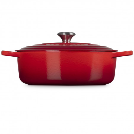 Чугунен съд за печене-ростер Le Creuset 21179300602430, 30 см, 6.2 л, Плътно прилепващ капак за запазване на ароматите, Фурна до 260°C, Индукция, Червен