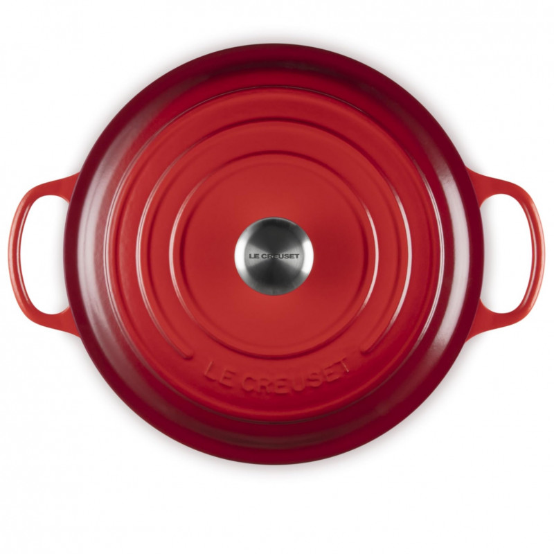 Чугунен съд за печене-ростер Le Creuset 21179300602430, 30 см, 6.2 л, Плътно прилепващ капак за запазване на ароматите, Фурна до 260°C, Индукция, Червен