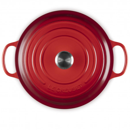Чугунен съд за печене-ростер Le Creuset 21179300602430, 30 см, 6.2 л, Плътно прилепващ капак за запазване на ароматите, Фурна до 260°C, Индукция, Червен