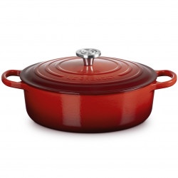 Чугунен съд за печене-ростер Le Creuset 21179300602430, 30 см, 6.2 л, Плътно прилепващ капак за запазване на ароматите, Фурна до 260°C, Индукция, Червен
