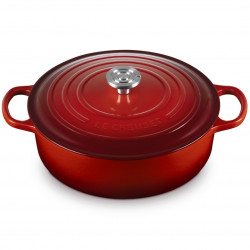Чугунен съд за печене-ростер Le Creuset 21179300602430, 30 см, 6.2 л, Плътно прилепващ капак за запазване на ароматите, Фурна до 260°C, Индукция, Червен