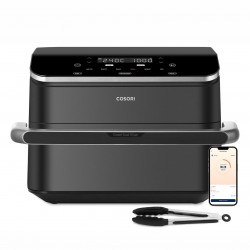Двоен фритюрник с горещ въздух Cosori Dual Blaze TwinFry CAF-TF102S-AEUR, 10 л, 6 програми, 35-240 C, Таймер, ThermoIQ, Синхронизирано готвене и приключване, Черен/Сребрист