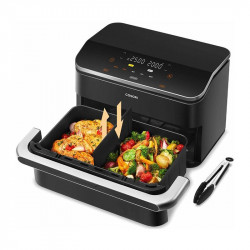 Двоен фритюрник с горещ въздух Cosori Dual Blaze TwinFry CAF-TF102S-AEUR, 10 л, 6 програми, 35-240 C, Таймер, ThermoIQ, Синхронизирано готвене и приключване, Черен/Сребрист