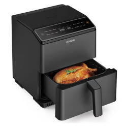 Фритюрник с горещ въздух Cosori Dual Blaze Pro CAF-P681S, 1700 W, 6.4 л, 12 програми, 360 ThermoIQ, Двойни нагреватели, Керамично покритие без PFAS, Черен