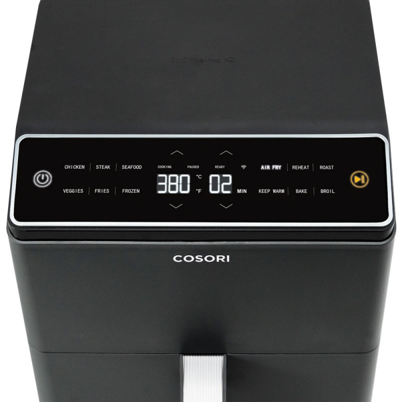 Фритюрник с горещ въздух Cosori Dual Blaze Pro CAF-P681S, 1700 W, 6.4 л, 12 програми, 360 ThermoIQ, Двойни нагреватели, Керамично покритие без PFAS, Черен