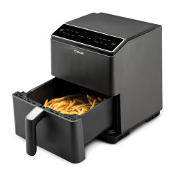 Фритюрник с горещ въздух Cosori Dual Blaze Pro CAF-P681S, 1700 W, 6.4 л, 12 програми, 360 ThermoIQ, Двойни нагреватели, Керамично покритие без PFAS, Черен