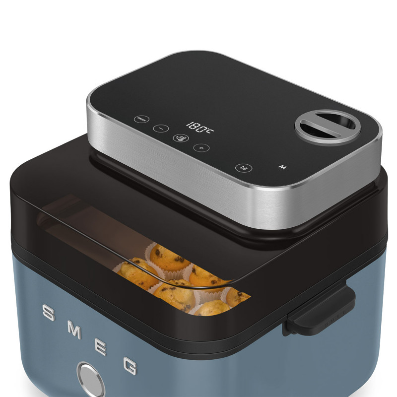 Фритюрник с горещ въздух Smeg Collezione AFC01SBMAU, 1450W, 7.3 л, 40-200°C, 7 програми, Двоен режим, Сензорно управление, Таймер, LED, Син