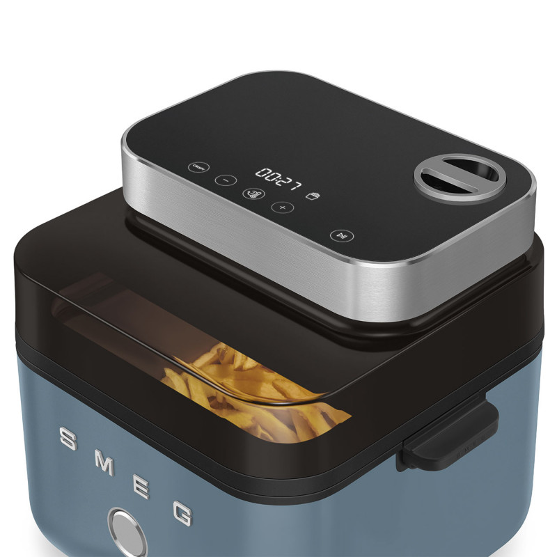 Фритюрник с горещ въздух Smeg Collezione AFC01SBMAU, 1450W, 7.3 л, 40-200°C, 7 програми, Двоен режим, Сензорно управление, Таймер, LED, Син