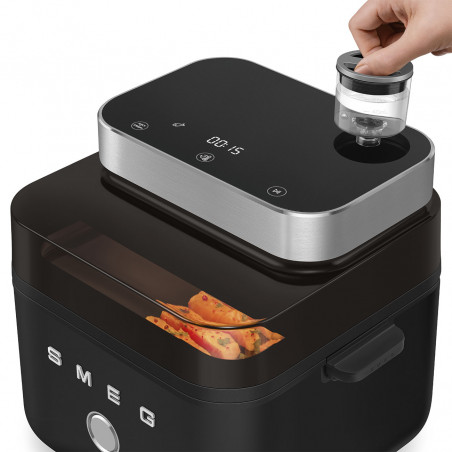 Фритюрник с горещ въздух Smeg Collezione AFC01BLMAU, 1450W, 7.3 л, 40-200°C, 7 програми, Двоен режим, Сензорно управление, Таймер, LED, Черен
