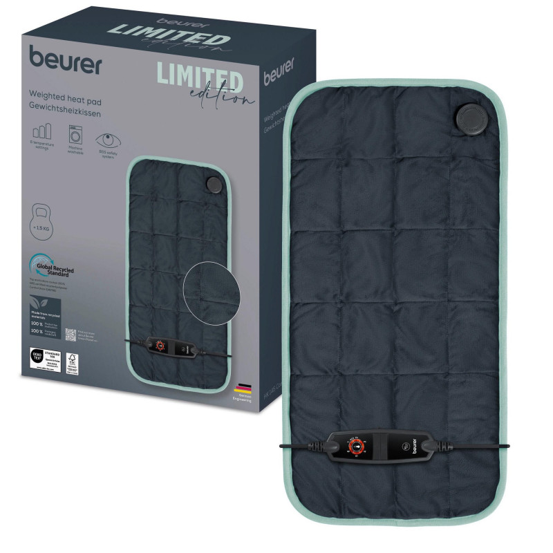 Термоподложка Beurer BF HK 145 LE, 100W, 30х60 см, 6 степени, Система за безопасност, Дишащ полиестер, Пране 30°C, Тъмносив/син