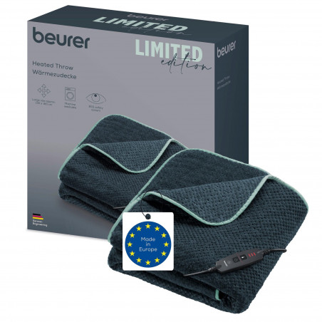Електрическо одеяло Beurer BF HD 65 LE, 100W, 180х130 см, 3 степени, Система за безопасност, Дишащ полиестер, OEKO-TEX®, Пране 30°C, Тъмносив/син