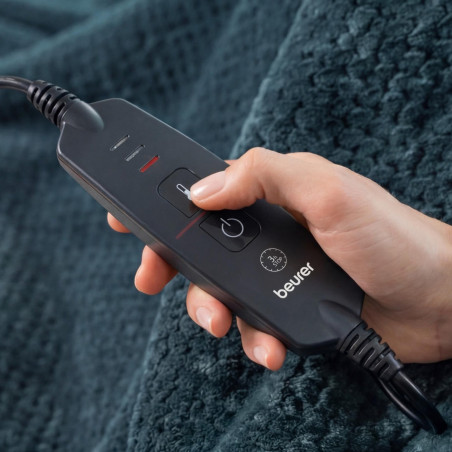 Електрическо одеяло Beurer BF HD 65 LE, 100W, 180х130 см, 3 степени, Система за безопасност, Дишащ полиестер, OEKO-TEX®, Пране 30°C, Тъмносив/син