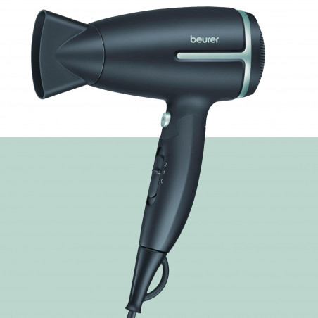 Туристически сешоар Beurer HC 25 LE, 1600W, 2 скорости, 2 темп, Йонизация, Сваляем филтър, Тъмносив/син