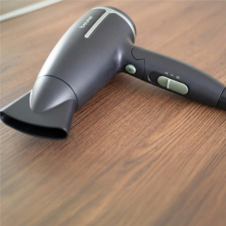 Туристически сешоар Beurer HC 25 LE, 1600W, 2 скорости, 2 темп, Йонизация, Сваляем филтър, Тъмносив/син