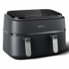 Двоен фритюрник с горещ въздух Philips NA351/00, 2750 W, 6+3 л, 80-200C, 1.5 кг, 8 програми, Сензорен дисплей, Копиране и синхронизиране, Черен/Сребрист