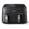 Двоен фритюрник с горещ въздух Philips NA351/00, 2750 W, 6+3 л, 80-200C, 1.5 кг, 8 програми, Сензорен дисплей, Копиране и синхронизиране, Черен/Сребрист