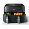 Двоен фритюрник с горещ въздух Philips NA351/00, 2750 W, 6+3 л, 80-200C, 1.5 кг, 8 програми, Сензорен дисплей, Копиране и синхронизиране, Черен/Сребрист