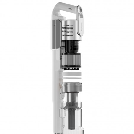 Вертикална прахосмукачка Levoit VortexIQ LSV-V221-VEU, 210W, 0.85 л, 50 мин, 3 степени, Зелена светлина при четката NeoSight™, 5-степенна HEPA, 180° глава, Бял/сребрист