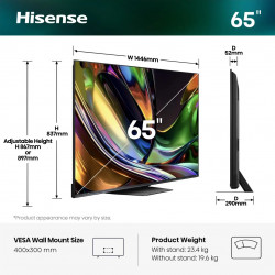 Телевизор Hisense 65UR8S, 4K UltraHD 3840 x 2160, 65", Клас E, Mini-LED, 180 Hz, Антирефлексно покритие, Hi-View AI Engine RGB, VIDAA, Черен