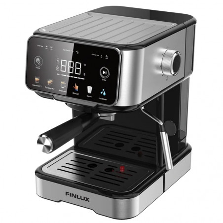 Еспресо машина за мляно кафе Finlux FEM-1655BS, 1100W, 20 bar, 1.5 л, Сензорен дисплей, Термо блок, Дюза за пара, Сребрист/черен