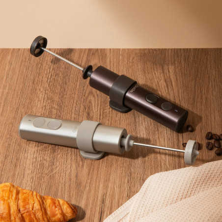 Миксер за разпенване на мляко Outin LattoGo, 2 скорости, MeshWhisk, 1400 mAh, USB Type-C, Кафяв