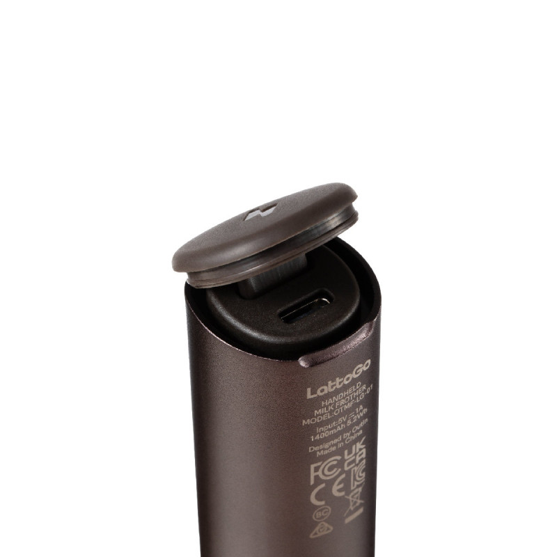 Миксер за разпенване на мляко Outin LattoGo, 2 скорости, MeshWhisk, 1400 mAh, USB Type-C, Кафяв