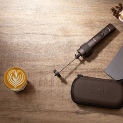 Миксер за разпенване на мляко Outin LattoGo, 2 скорости, MeshWhisk, 1400 mAh, USB Type-C, Кафяв