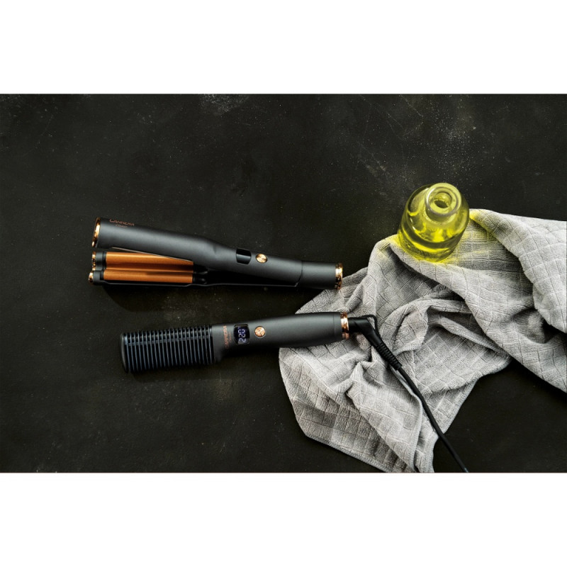 Комплект електрическа четка и ретро преса Carrera Classic 21291122, 40/55W, Бързо заграване, 6 температури, LED Дисплей, Черен/Кафяв